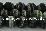 CRO1123 15.5 inches 10mm round matte green silver line jasper beads