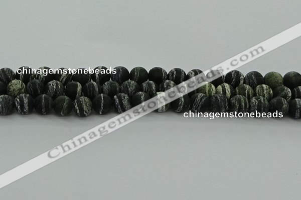 CRO1123 15.5 inches 10mm round matte green silver line jasper beads