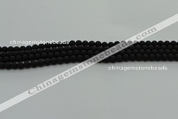 CRO1130 15.5 inches 4mm round matte black agate gemstone beads