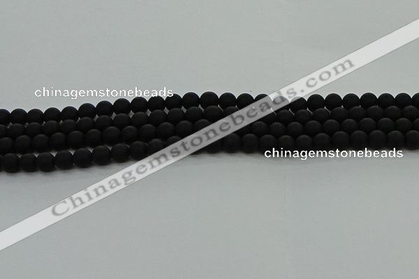 CRO1131 15.5 inches 6mm round matte black agate gemstone beads