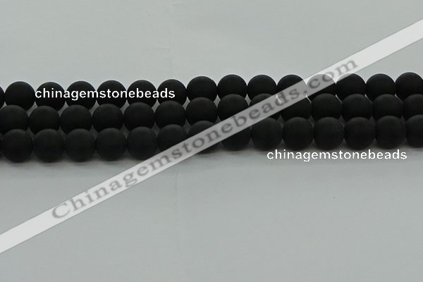 CRO1134 15.5 inches 12mm round matte black agate gemstone beads