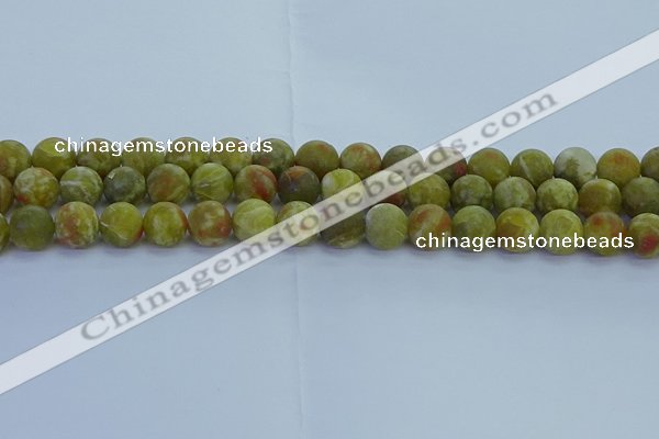 CRO1153 15.5 inches 10mm round matte green dragon serpentine jasper beads