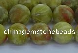 CRO1154 15.5 inches 12mm round matte green dragon serpentine jasper beads