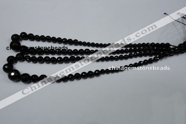 CRO702 15.5 inches 6mm – 14mm faceted round black agate beads