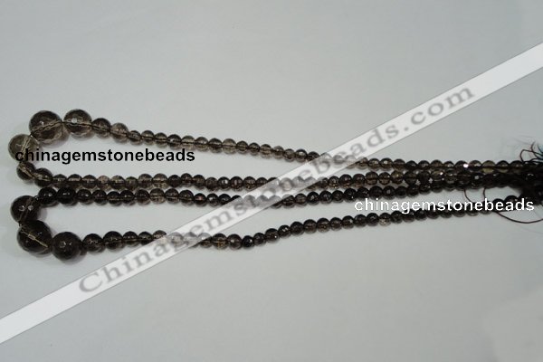 CRO743 15.5 inches 6mm – 14mm faceted round smoky quartz beads