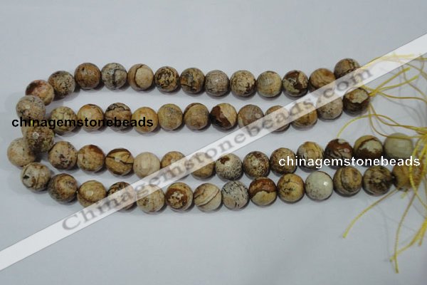 CRO765 15.5 inches 14mm faceted round picture jasper beads wholesale