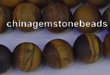 CRO965 15.5 inches 14mm round matte yellow tiger eye beads wholesale