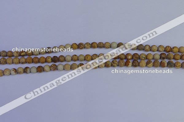 CRO970 15.5 inches 4mm round matte picture jasper beads wholesale