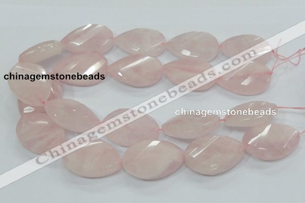 CRQ103 15.5 inches 30*40mm twisted teardrop natural rose quartz beads