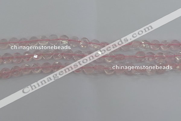 CRQ136 15.5 inches 8mm faceted coin natural rose quartz beads