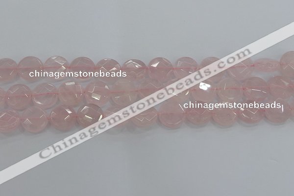 CRQ139 15.5 inches 15mm faceted coin natural rose quartz beads