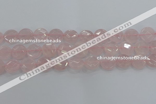 CRQ140 15.5 inches 18mm faceted coin natural rose quartz beads