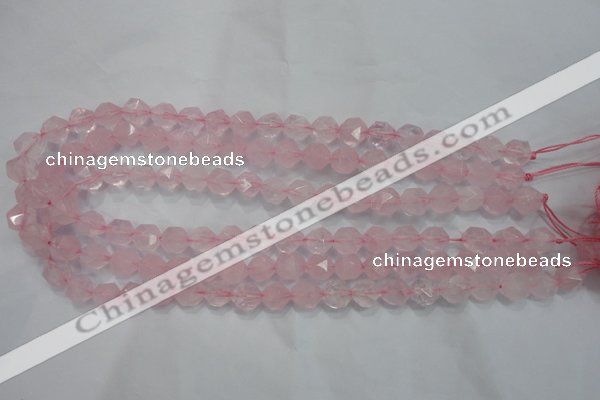 CRQ302 15 inches 10mm faceted nuggets rose quartz beads