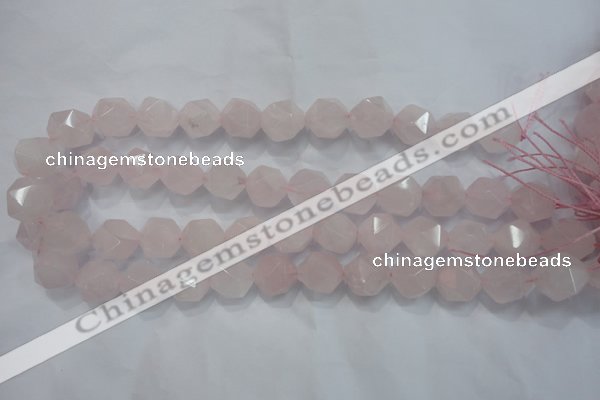 CRQ304 15 inches 14mm faceted nuggets rose quartz beads