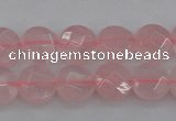 CRQ360 15.5 inches 8mm faceted coin rose quartz beads wholesale