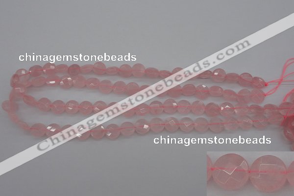 CRQ361 15.5 inches 10mm faceted coin rose quartz beads wholesale