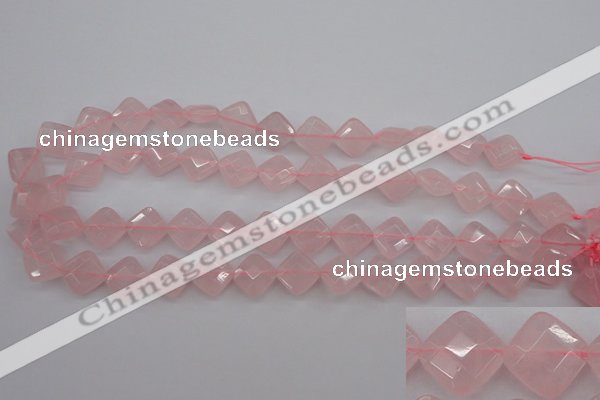 CRQ370 15.5 inches 12*12mm faceted diamond rose quartz beads