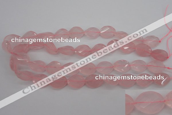 CRQ375 15.5 inches 15*20mm faceted & twisted oval rose quartz beads