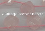 CRQ379 15.5 inches 10*10mm faceted briolette rose quartz beads
