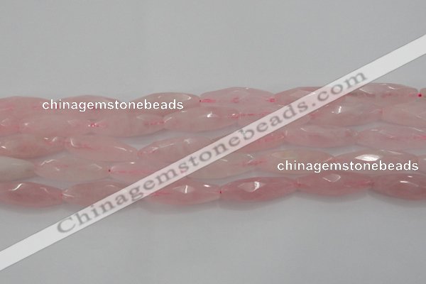 CRQ381 15.5 inches 10*30mm faceted rice rose quartz beads