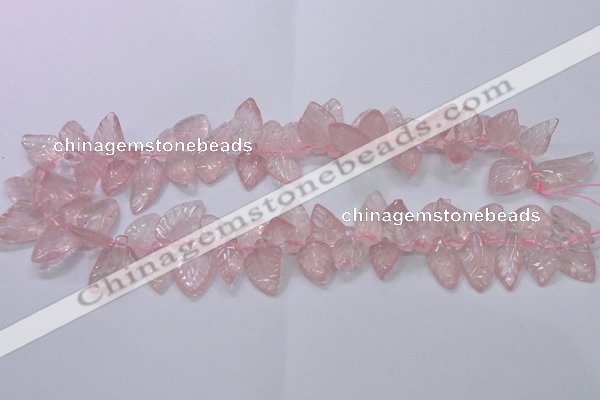 CRQ385 15.5 inches 15*18mm - 15*25mm carved leaf rose quartz beads