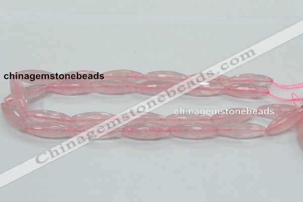 CRQ40 15.5 inches 10*30mm faceted rice natural rose quartz beads