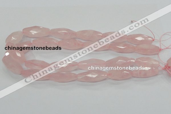 CRQ41 15.5 inches 14*32mm faceted rice natural rose quartz beads