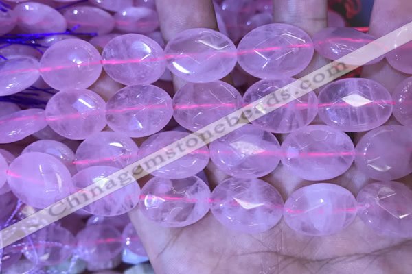 CRQ437 15.5 inches 15*20mm faceted oval rose quartz beads wholesale