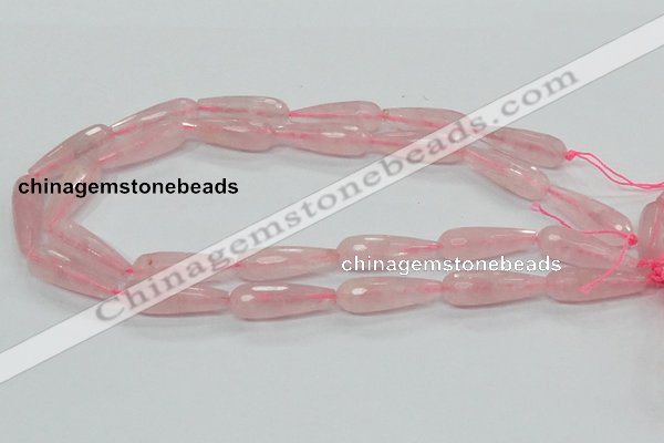 CRQ45 15.5 inches 10*30mm faceted teardrop natural rose quartz beads