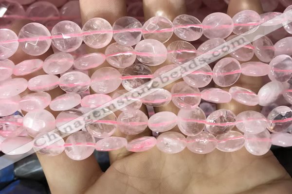 CRQ551 15.5 inches 10mm faceted coin rose quartz beads wholesale