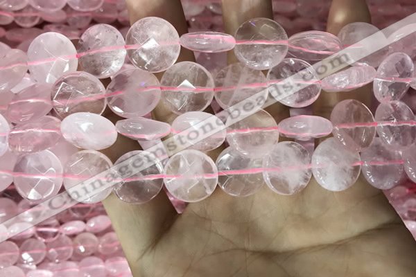 CRQ553 15.5 inches 14mm faceted coin rose quartz beads wholesale