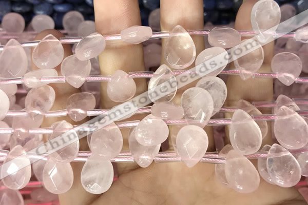 CRQ561 Top drilled 10*14mm faceted briolette rose quartz beads