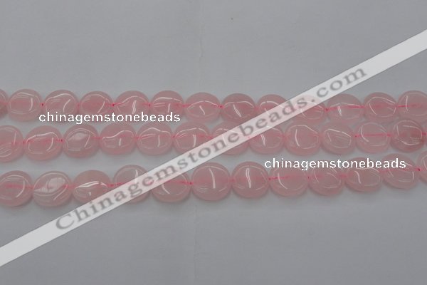 CRQ601 15.5 inches 12mm flat round rose quartz beads wholesale