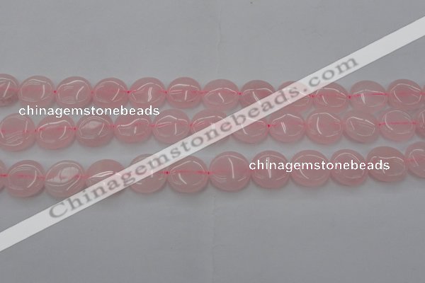 CRQ602 15.5 inches 15mm flat round rose quartz beads wholesale