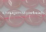 CRQ603 15.5 inches 18mm flat round rose quartz beads wholesale