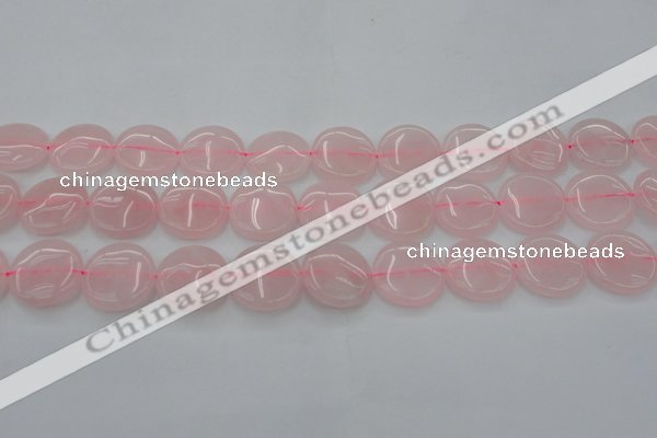 CRQ603 15.5 inches 18mm flat round rose quartz beads wholesale