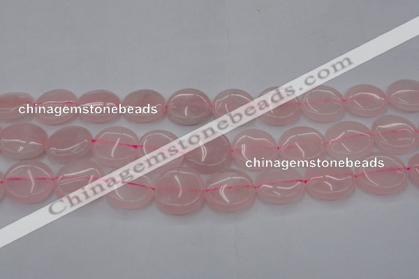 CRQ604 15.5 inches 20mm flat round rose quartz beads wholesale