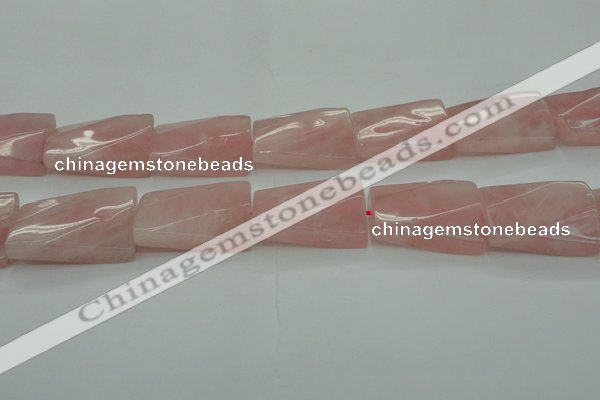 CRQ651 15.5 inches 20*30mm twisted rectangle rose quartz beads