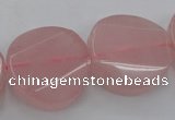 CRQ663 15.5 inches 25mm twisted coin rose quartz beads