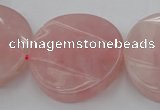 CRQ664 15.5 inches 30mm twisted coin rose quartz beads