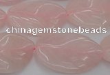 CRQ668 15.5 inches 22*30mm carved leaf rose quartz beads