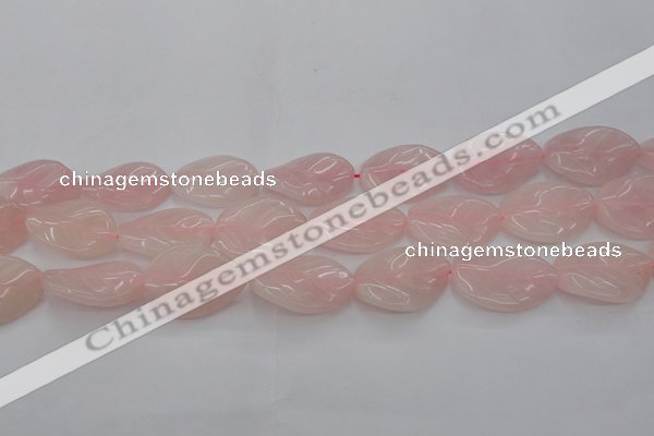 CRQ668 15.5 inches 22*30mm carved leaf rose quartz beads