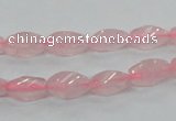 CRQ69 15.5 inches 6*12mm twisted rice natural rose quartz beads