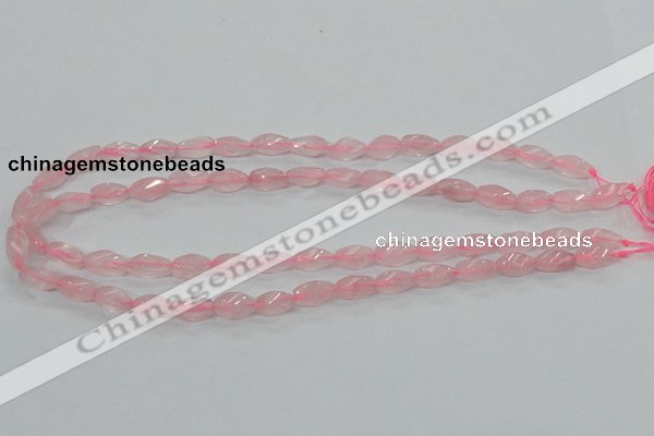 CRQ69 15.5 inches 6*12mm twisted rice natural rose quartz beads