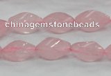 CRQ70 15.5 inches 8*16mm twisted rice natural rose quartz beads