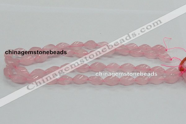 CRQ70 15.5 inches 8*16mm twisted rice natural rose quartz beads