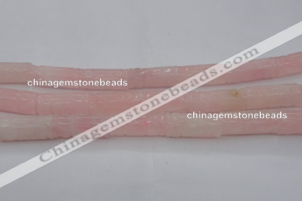 CRQ706 15.5 inches 14*31mm carved column rose quartz beads