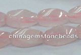 CRQ71 15.5 inches 10*22mm twisted rice natural rose quartz beads