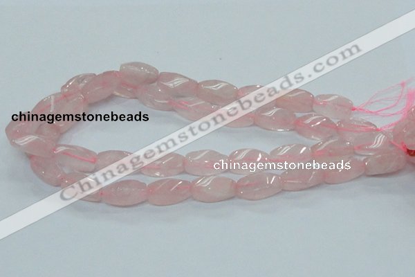 CRQ71 15.5 inches 10*22mm twisted rice natural rose quartz beads