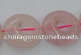 CRQ710 15.5 inches 25mm flat round rose quartz beads